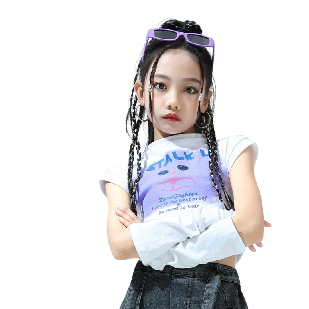 ชุดเต้น Coverdance เสื้อครอป แมว พร้อมปลอกแขน / กางเกงยีนส์คาร์โก้