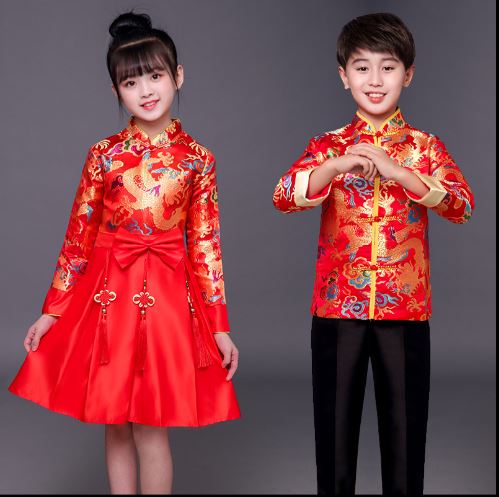 **พร้อมส่ง** ชุดจีน กี่เพ้า ชุดจีนเด็กชาย เสื้อสีแดงแขนขลิบทอง+สแลคดำ รุ่น 2