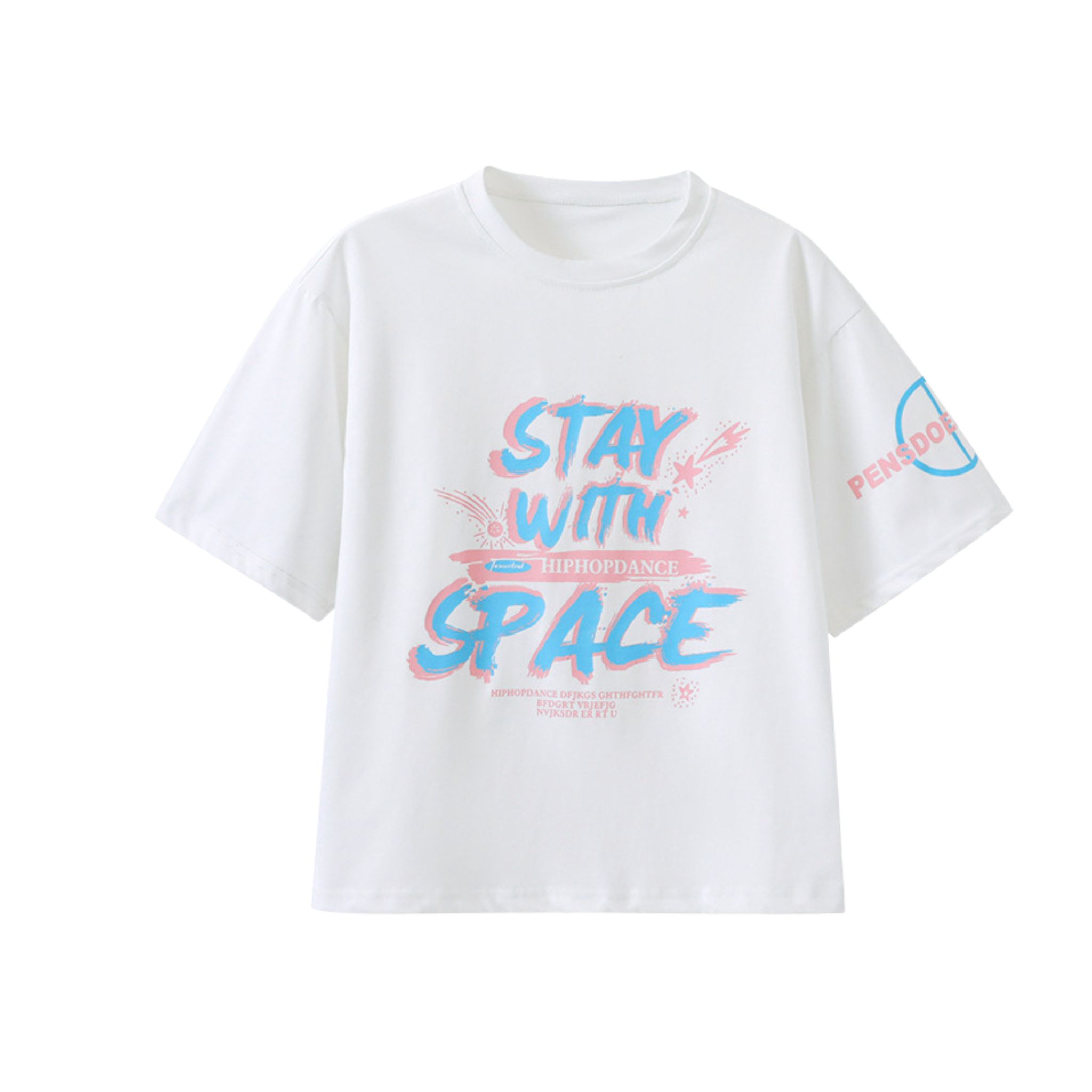 ชุดเต้น ชุดเซ็ต cover dance เสื้อขาวแขนสั้น ทรงโอเวอร์ไซส์ +กางเกงคาร์โก้ สีชมพูพาสเทล