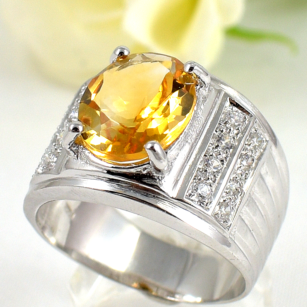 แหวนเงินแท้ราคาถูกชุบทองคำขาว ซิทรินแท้ 4.50 กะรัต เพชรCZ 0.48 กะรัต งานประณีตสวยงาม สั่งผลิตค่ะ