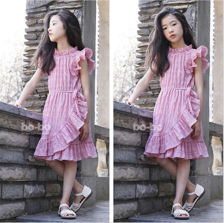 เดรสแขนกุดทรงสั้นสีชมพู-เหลือง