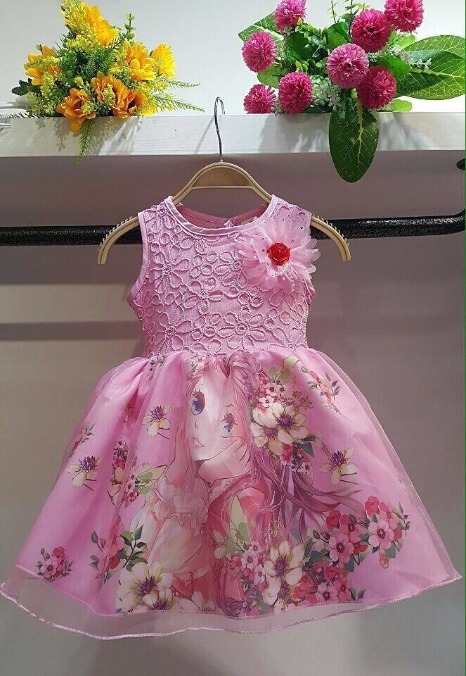 ชุดเด็ก : เดรสสีชมพู แขนกุด