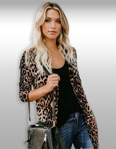 เสื้อคลุมแฟชั่นลายเสือแขนยาวสีน้ำตาล รหัส 1995