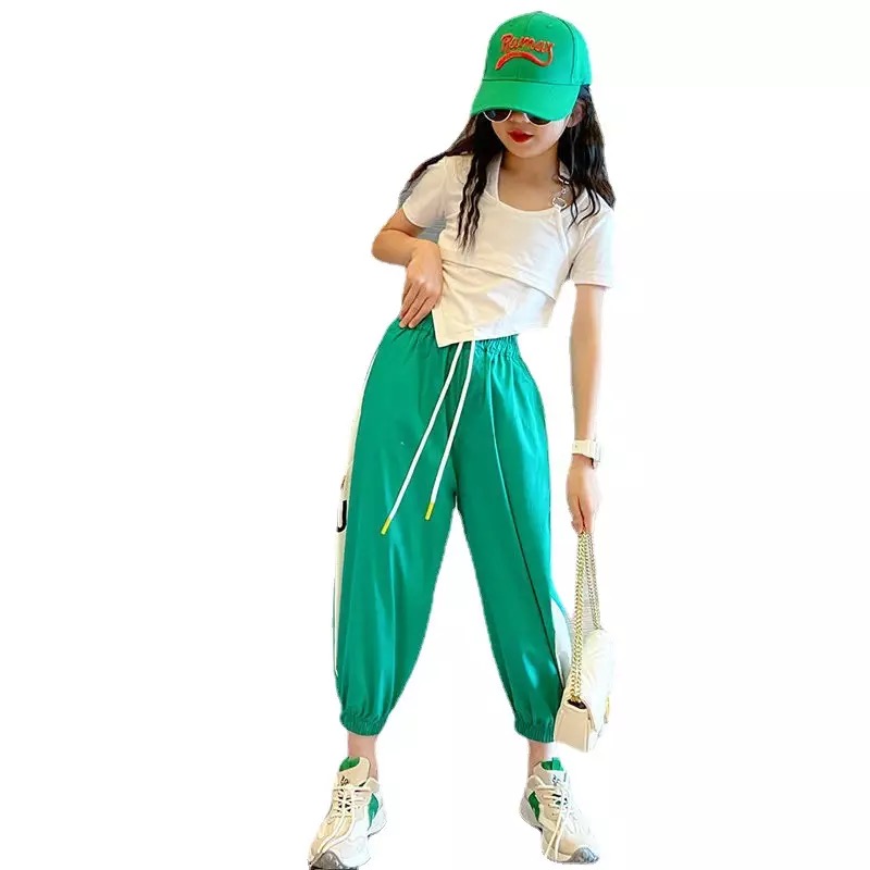 ชุดเต้น ชุดฮิปฮอป เซ็ตสีเสื้อแขนสั้น+กางเกงวอร์ม