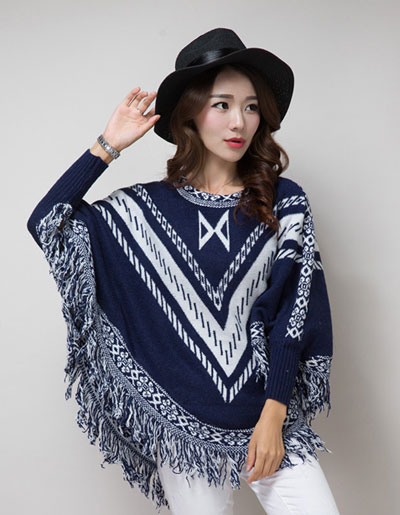 เสื้อคลุมแฟชั่น stlye โบฮีเมี่ยน รหัส 1722-สีกรมท่า