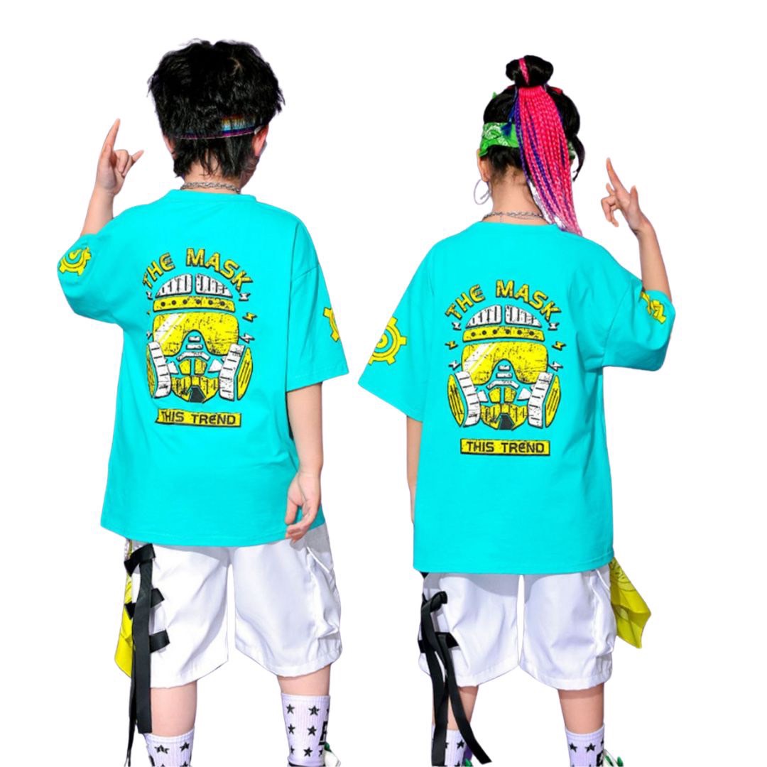**พร้อมส่ง**ชุดเต้น ชุดแดนซ์ เสื้อสีฟ้า+กางเกงลายหมากรุก