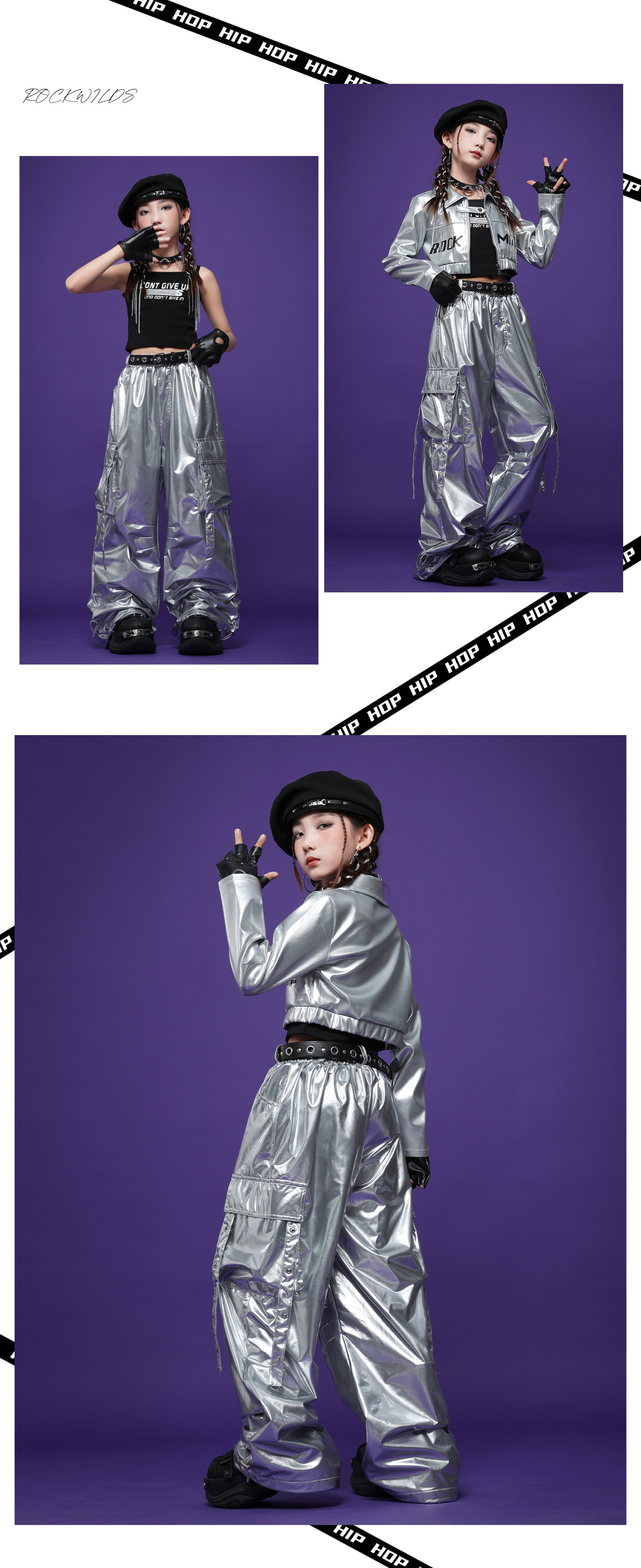 ชุดเต้น**Set เสื้อแจ็คเก็ตแขนยาว สีเงิน+กางเกงขายาวสีเงิน ใส่ได้ทั้งชายและหญิง