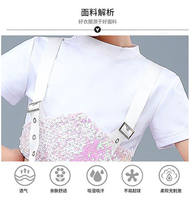 ชุดเต้น ฮิปฮอป เสื้อแขนสั้นสีดำ+กระโปรง วิ้ง