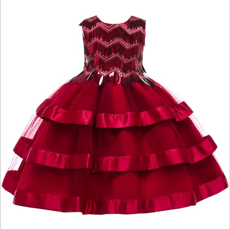 ชุดออกงานเด็ก เดรสระบายชั้น แต่งขนนก