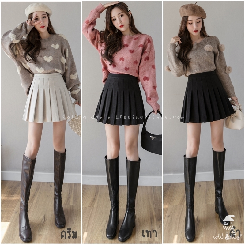 กระโปรงวูลเกาหลีทรงพรีท มี 3 สี S-2XL