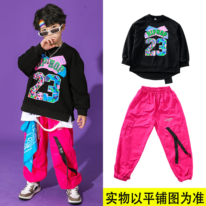 พร้อมส่ง ***ชุดเต้น ชุดแดนซ์ เสื้อแขนยาวสีชมพู-ดำ