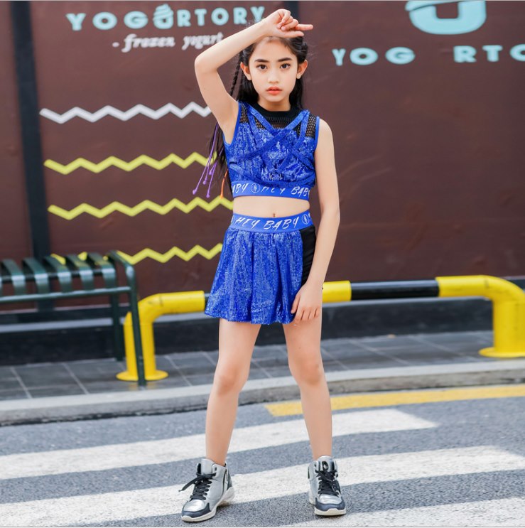 พร้อมส่ง ชุดเต้น เสื้อกล้าม+กางเกงกระโปรง ปักเลื่อม