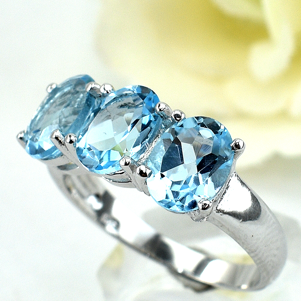 แหวนเงินแท้ราคาถูกชุบทองคำขาว สกายบลูโทปาซแท้ 5.25 กะรัต งานประณีตสวยงาม สั่งผลิตค่ะ