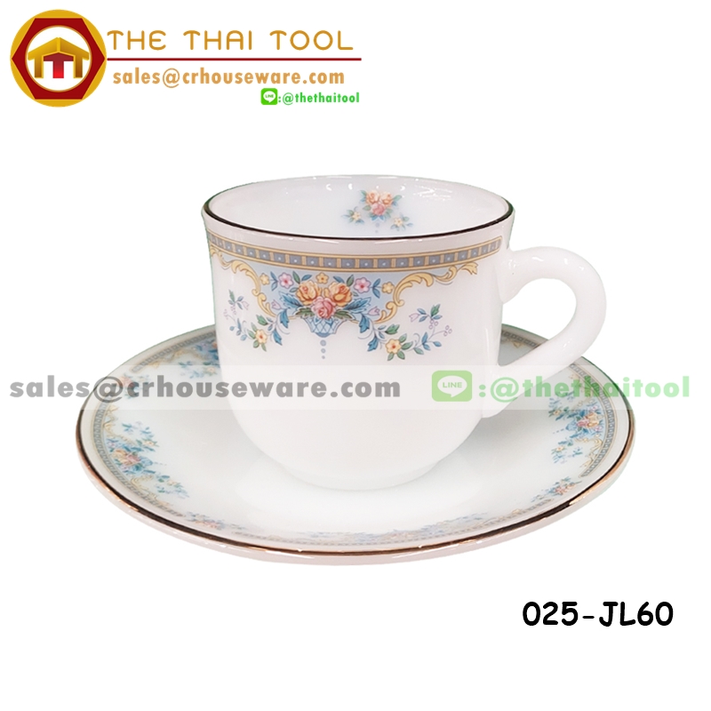 ชุดกาแฟเนื้อมุก ถ้วยกาแฟพร้อมจานรองเนื้อมุก ลายจูเลียท ขอบทอง