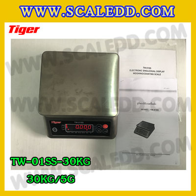 เครื่องชั่งกันน้ำ30kg รุ่น TW-01SS ตาชั่งกันน้ำ30kg เครื่องชั่งดิจิตอลกันน้ำ30kg พิกัด 30kg ความละเอียด 5g Waterproof Digital Scale ยี่ห้อ Tiger รุ่น TW-01SS