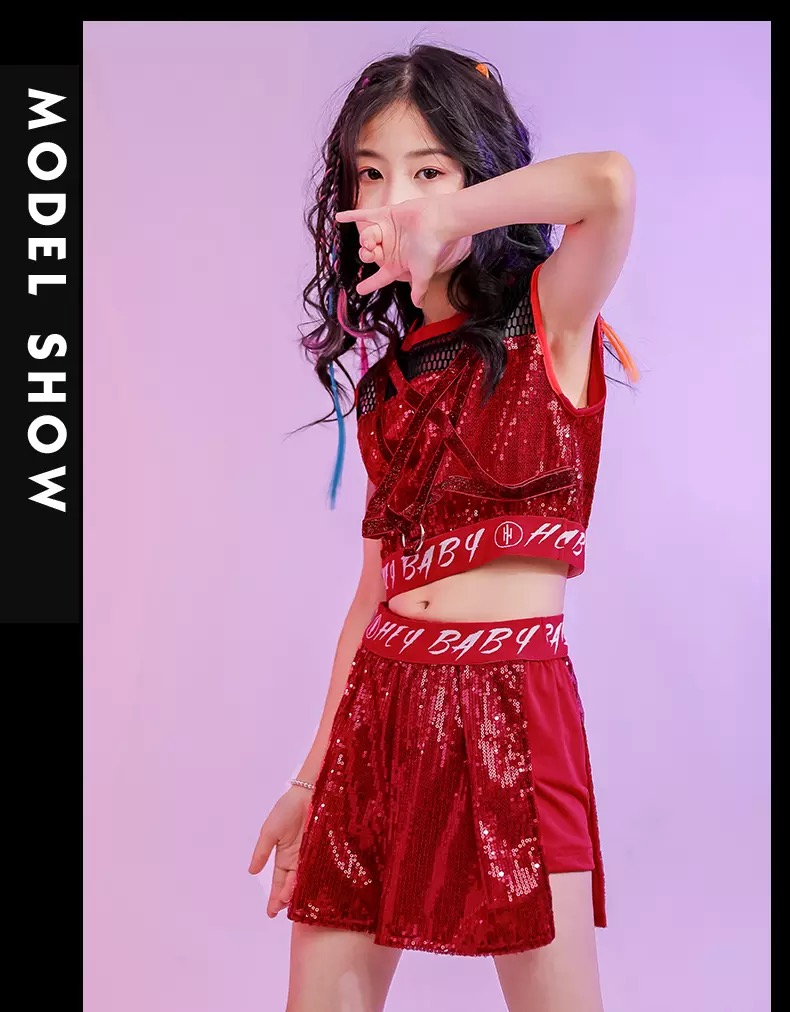 พร้อมส่ง ชุดเต้น เสื้อกล้าม+กางเกงกระโปรง ปักเลื่อม