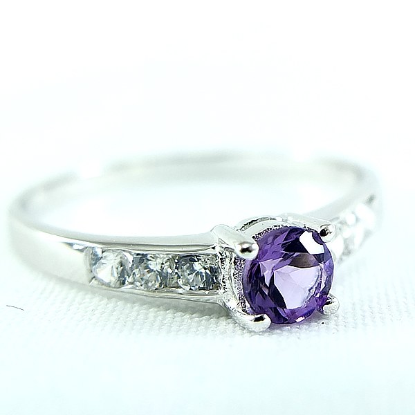 แหวนเงินแท้ราคาถูกชุบทองคำขาว แอมิทิสต์แท้ 0.35 กะรัต งานประณีตสวยงาม สั่งผลิตค่ะ