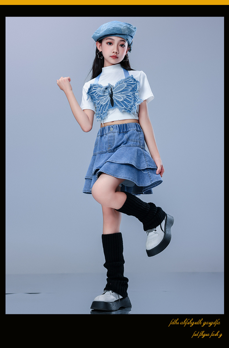 ชุดเต้นเซ็ต ชุดฮิปฮอป สไตล์สีฟ้า เสื้อ/กางเกงขายาว