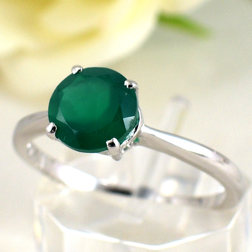 แหวนเงินแท้ราคาถูกชุบทองคำขาว พลอยแท้กรีนอะเกท 1.20 กะรัต งานประณีตสวยงาม สั่งผลิตค่ะ