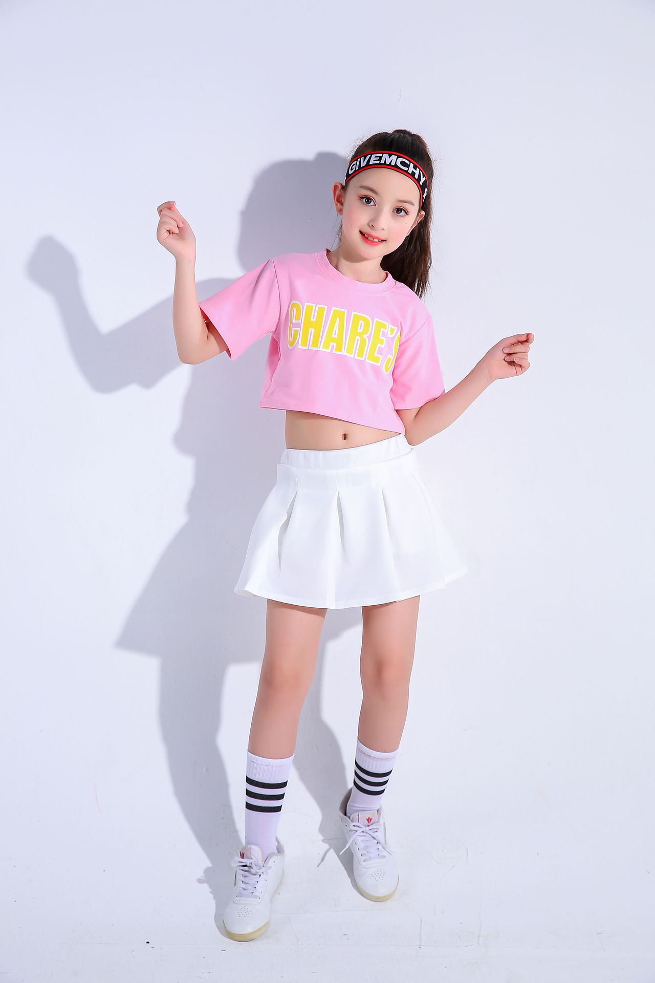 พร้อมส่ง ชุดเต้น ชุดหรีดเดอร์ ชุดเชียร์ เสื้อแขนสั้น+กระโปรงขาว