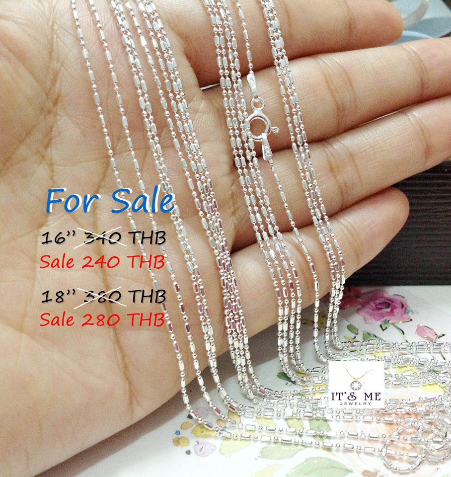 สร้อยเงินแท้ ลายรีสลับหมุดกลมตัดลาย เส้นจิ๋ว (งานอิตาลี)