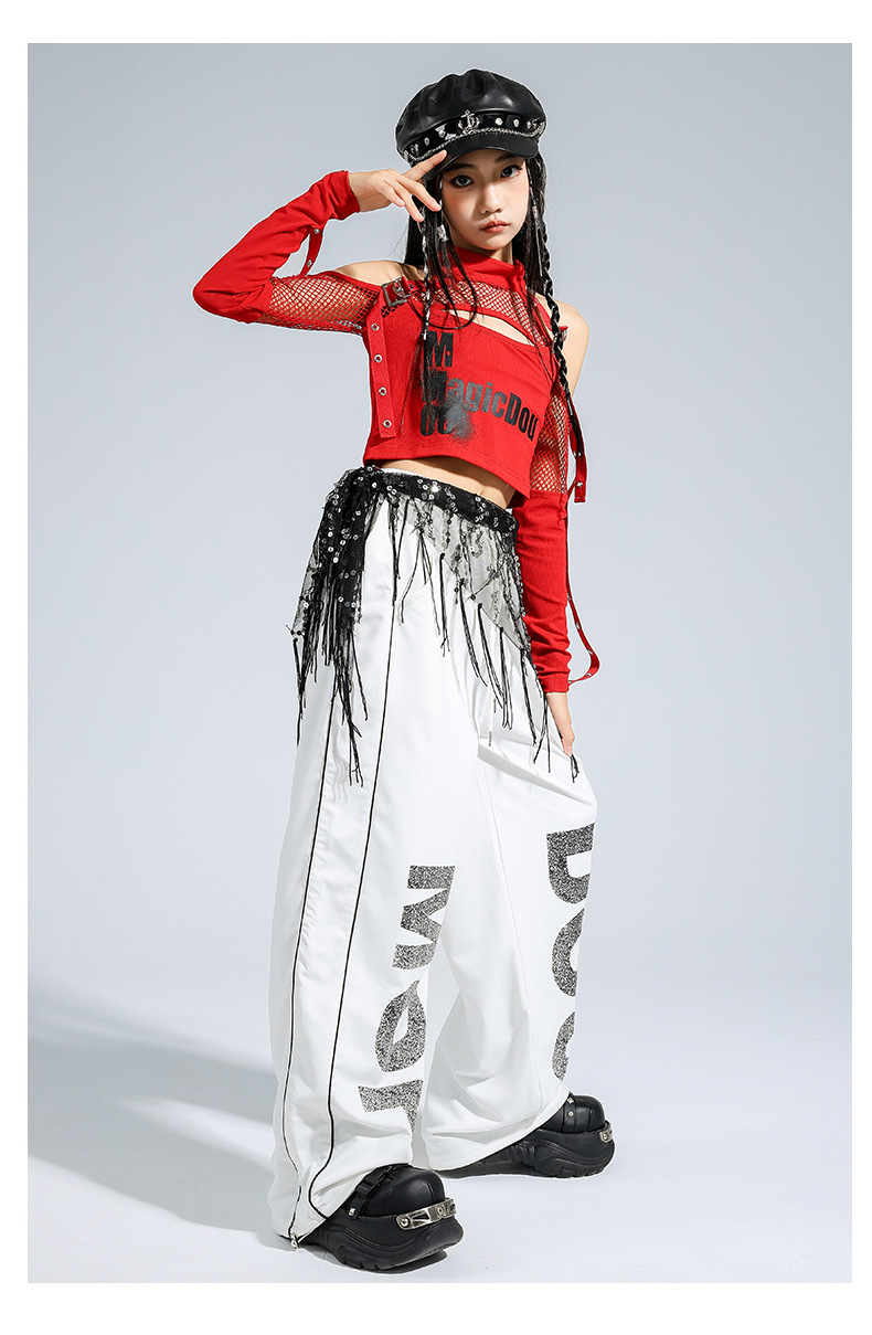 Friendly4kidชุดเต้นเด็กชาย/หญิง set เสื้อ+กางเกง สีดำ-แดงสไตล์สตรีทแดนซ์