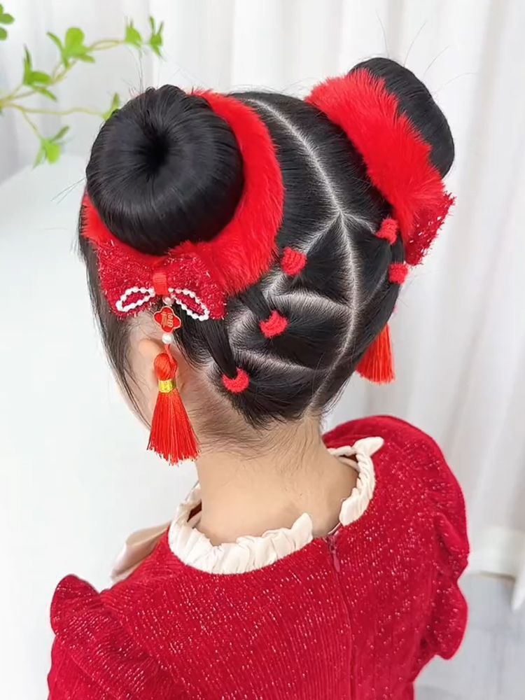 พร้อมส่ง กิ๊บติดผมตรุษจีน เด็ก ยางรัดผม ประดับพู่