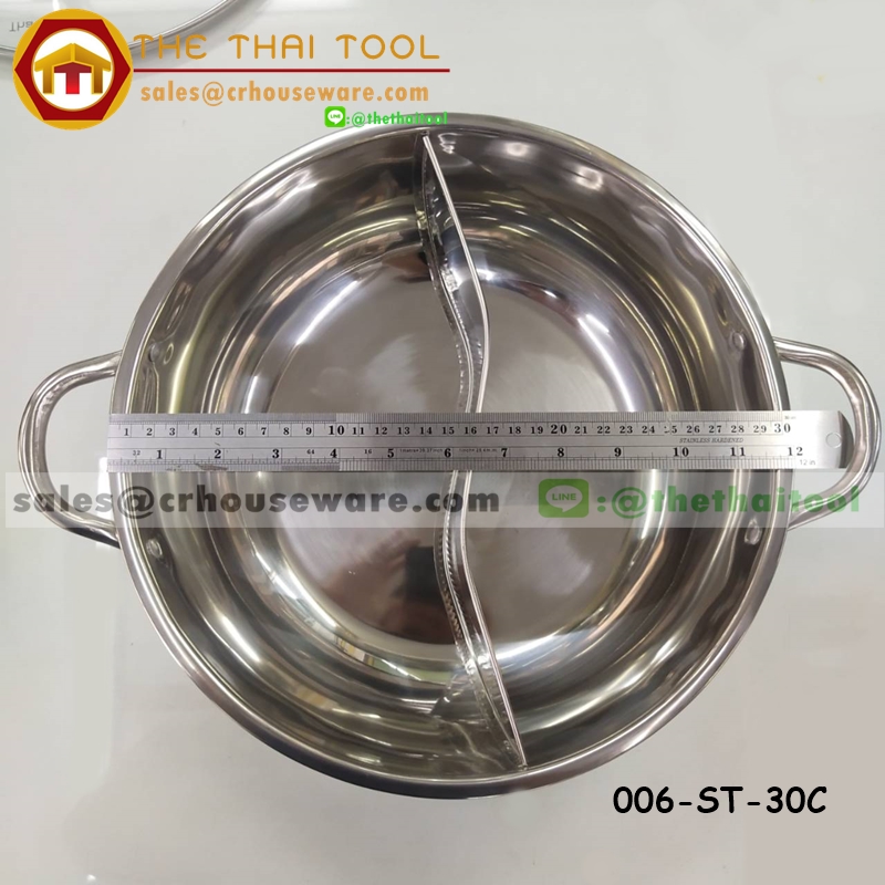 หม้อชาบูสแตนเลส 2ช่อง พร้อมฝาแก้ว สินค้าผลิตในประเทศ