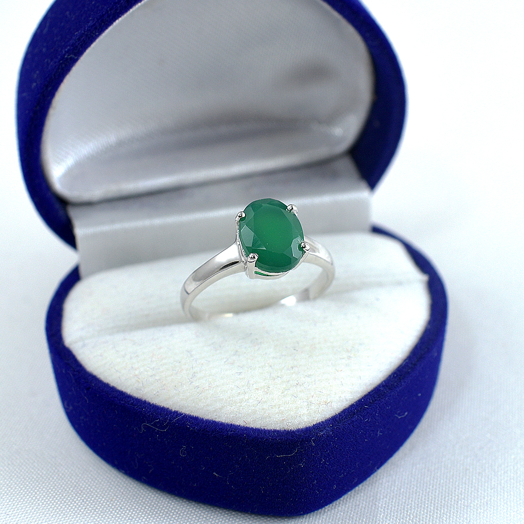 แหวนเงินแท้ราคาถูกชุบทองคำขาว พลอยแท้กรีนอะเกท 1.80 กะรัต งานประณีตสวยงาม สั่งผลิตค่ะ