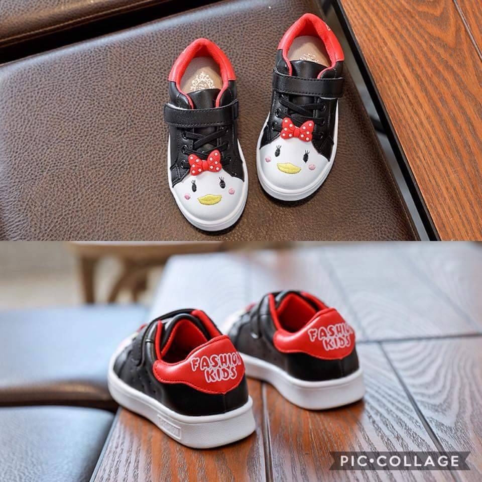 รองเท้าผ้าใบเป็ด สีชมพู-ดำ