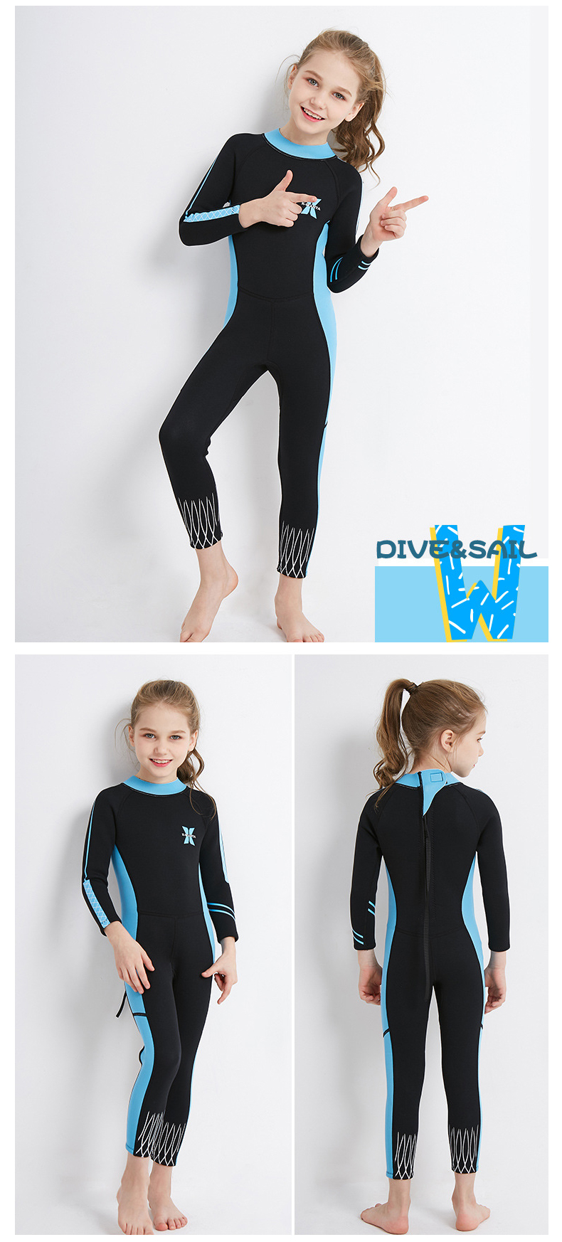 F-ชุดว่ายน้ำเด็ก เก็บอุณหภูมิ แขนยาว ชุดดำนำ้ผู้หญิง
