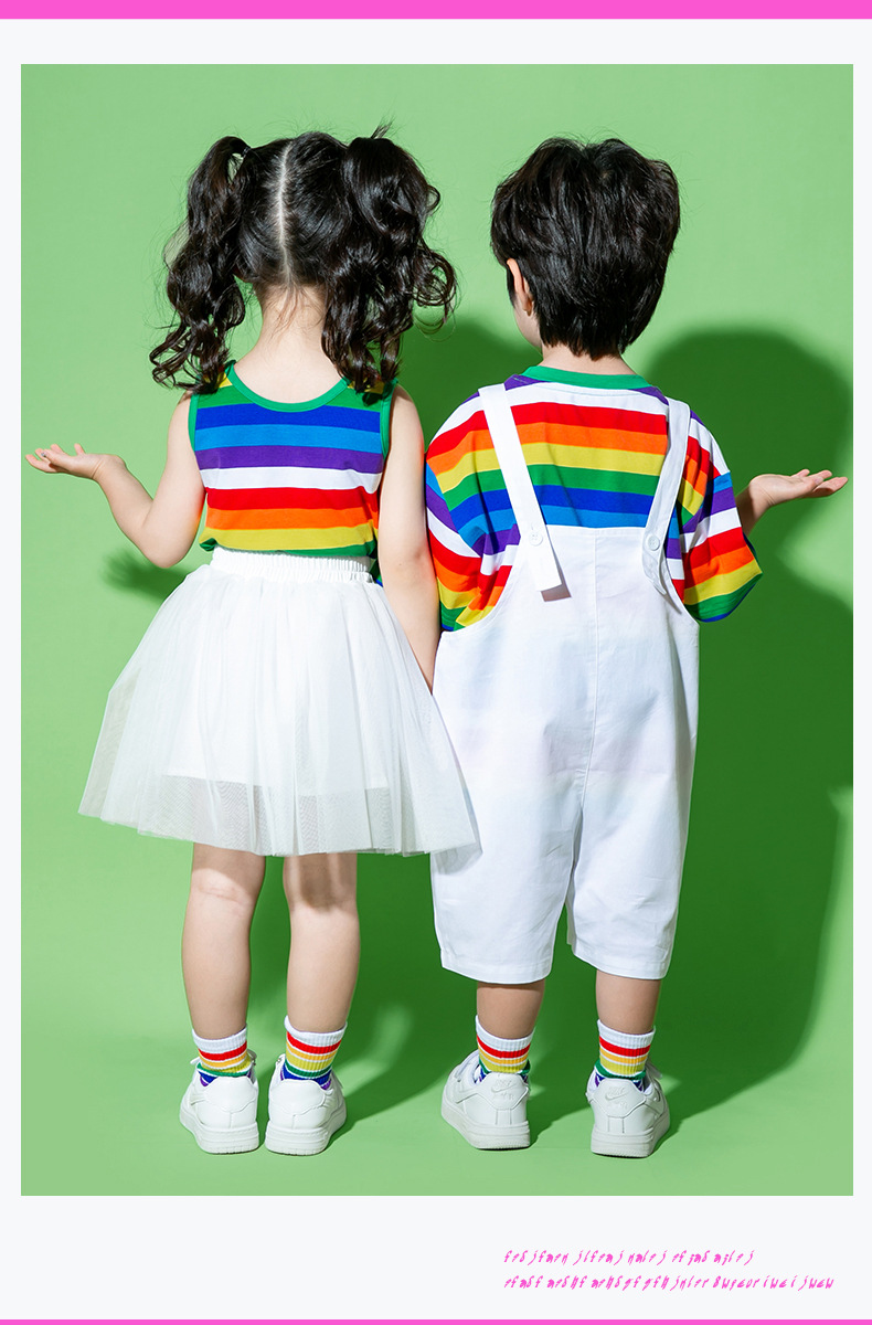 พร้อมส่ง ชุดเต้น ชุดฮิปฮอป เสื้อลายรุ้ง รวมถุงเท้า