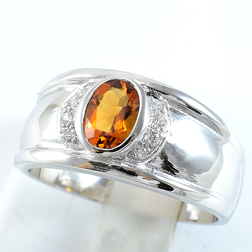 แหวนเงินแท้ราคาถูกชุบทองคำขาว ซิทรินแท้ 0.95 กะรัต เพชรCZ 0.08 กะรัต งานประณีตสวยงาม สั่งผลิตค่ะ