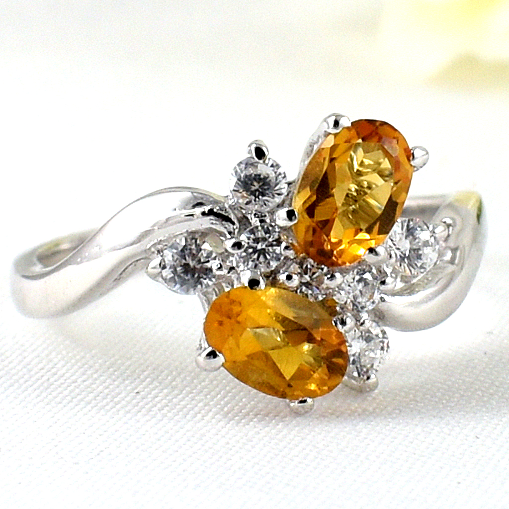 แหวนเงินแท้ราคาถูกชุบทองคำขาว ซิทรินแท้ 1.10 กะรัต เพชรCZ 0.235 กะรัต งานประณีตสวยงาม สั่งผลิตค่ะ