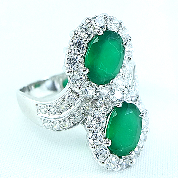 แหวนเงินแท้ราคาถูกชุบทองคำขาว พลอยแท้กรีนอะเกท 3.60 กะรัต เพชรCZ 1.17 กะรัต งานประณีตสวยงาม สั่งผลิตค่ะ