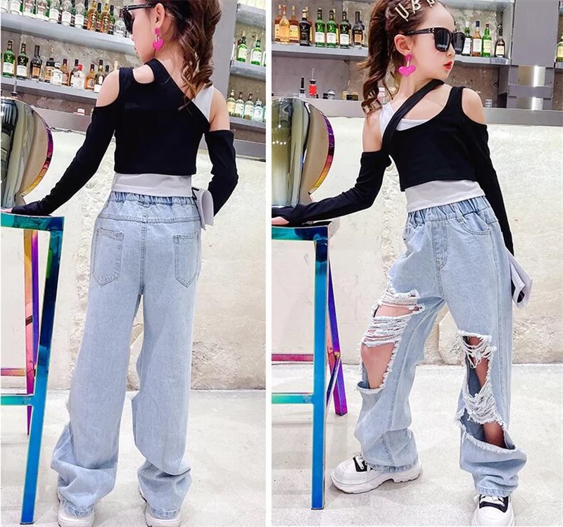 **เฉพาะเสื้อ**ชุดเต้น ฮิปฮอป เสื้อแขนยาว แขนคอไขว้ สีดำสลับดำ