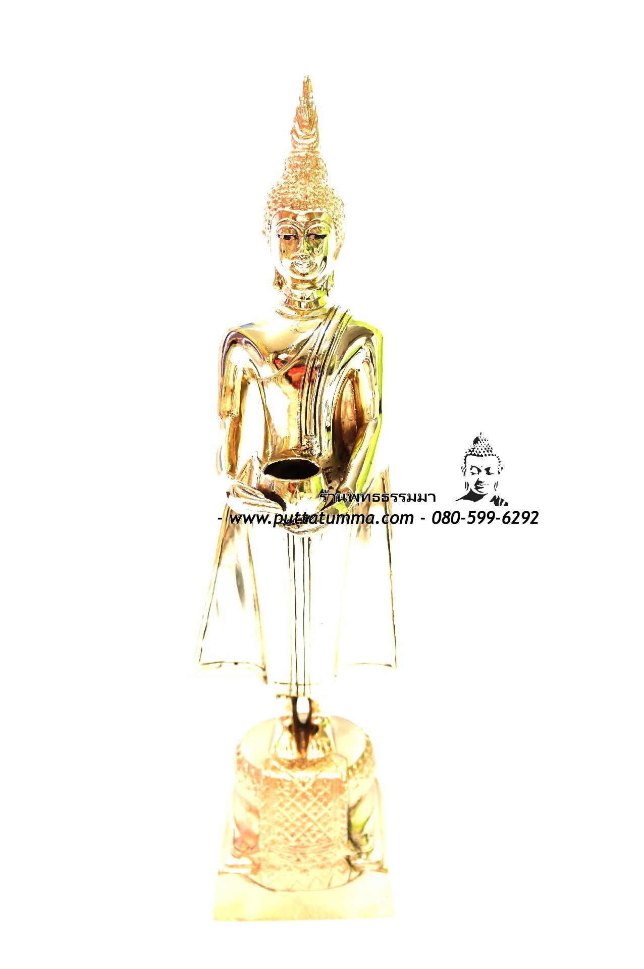 พระประจำวันพุทธกลางวัน เนื้อโลหะ ขัดเงา ขนาด 5 นิ้ว สูง 14.5 นิ้ว