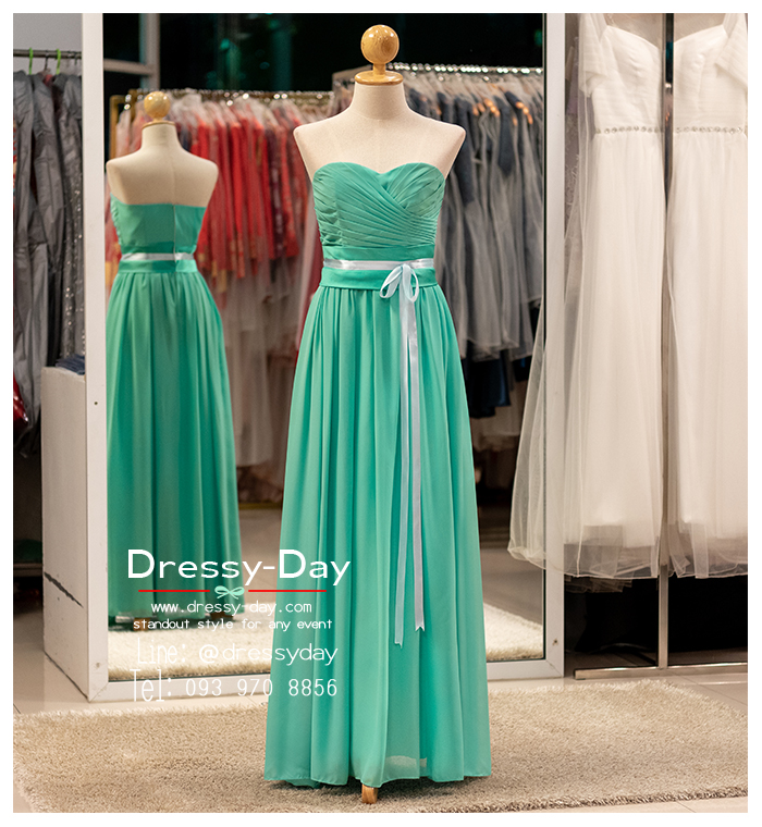 รหัส ชุดราตรียาว : YI076 ชุดแซกสวยหรู ด้วยชุดราตรียาวสีเขียว เกาะอก