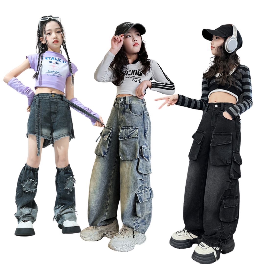 ชุดเต้น Coverdance เสื้อครอป แมว พร้อมปลอกแขน / กางเกงยีนส์คาร์โก้