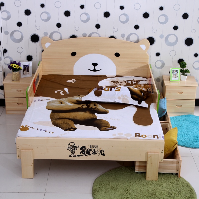 เตียงนอนไม้เด็ก MoMo Bear เตียงเดี่ยว 3ฟุต ลายพีหมี น่ารัก TP21020 (WDK20)