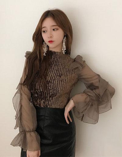 เสื้อแฟชั่นสีน้ำตาลแนวปาร์ตี้สวยหรู ดูดีมีคลาส สไตล์เกาหลี รหัส 1760