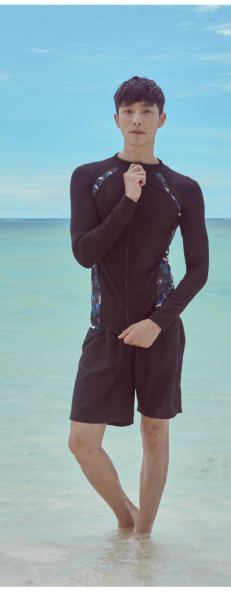 ชุดว่ายน้ำหรือใส่ดำน้ำผู้ชายกัน uv 3xl รอบอก 42-48 รอบเอวกางเกง 34-42 สะโพก 44-50 นิ้ว ตัวเสื้อยาว 28 กางเกงยาว 23 นิ้วค่ะ เนื้อผ้าดีมากค่ะ กางเกงมีเชื่องผูกมีซับค่ะ