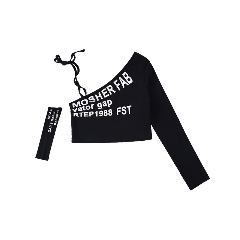 ชุดเต้น เซ็ตเสื้อปาดไหล่ พร้อมปลอกแขน โทนลายสก๊อต ดำแดง