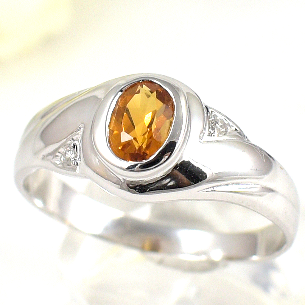 แหวนเงินแท้ราคาถูกชุบทองคำขาว ซิทรินแท้ 0.55 กะรัต เพชรCZ 0.014 กะรัต งานประณีตสวยงาม สั่งผลิตค่ะ