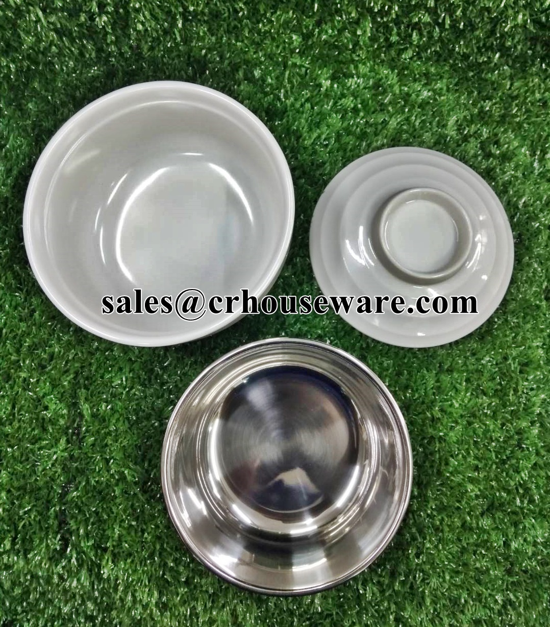 ชามเมลามีน ด้านในสแตนเลส 13 ซม. 008-STK-165 ชามเกาหลี 2 ชั้น 5 นิ้ว,ชามอาหารจับไม่ร้อน,ชามโรงพยาบาล