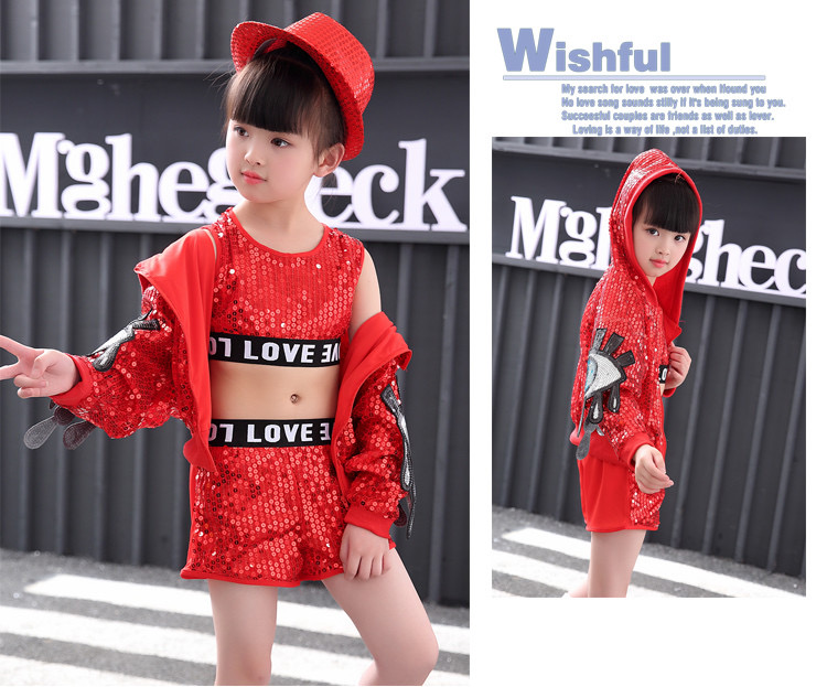 ชุดเต้น ชุดแดนซ์ ฮิปฮอป ปักเลื่อม ขาสั้น พร้อมแจ็คเก็ตฮูด