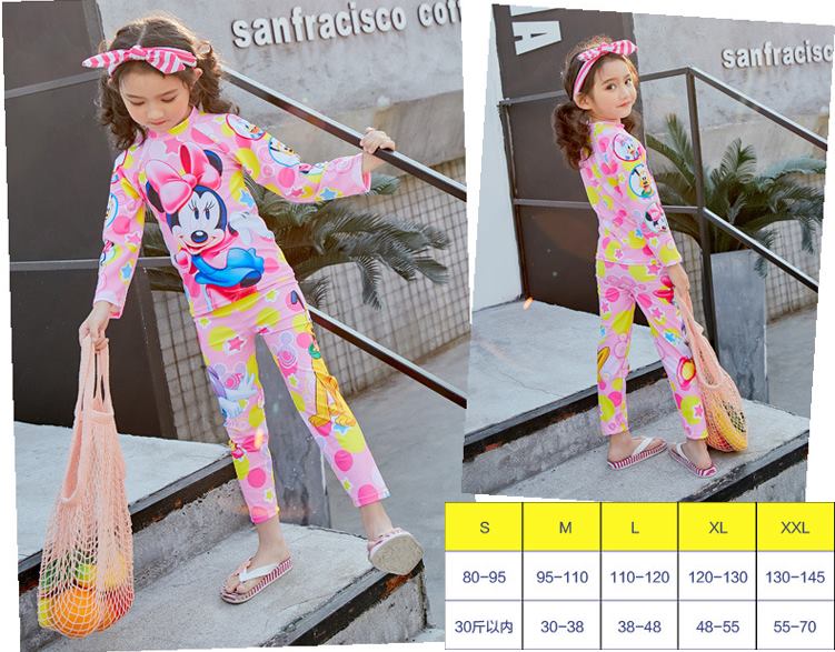 พร้อมส่ง ชุดว่ายน้ำ เซ็ตเสื้อแขนยาว+กางเกงขายาว ลายการ์ตูน