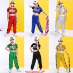 พร้อมส่ง ชุดเต้น ฮิปฮอปปักเลื่อมเสื้อแขนสั้น+ ขายาว