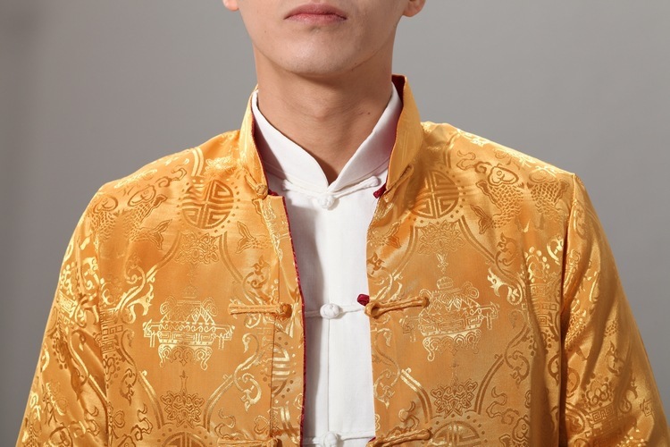ชุดจีน เสื้อจีนชาย สีแดง-ทอง ใส่ได้ 2 ด้าน