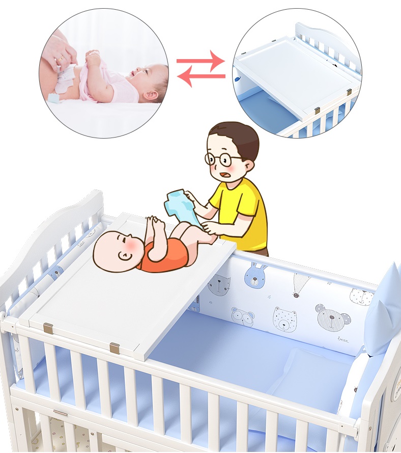 เตียงเด็กไม้สีขาว สามารถปรับขยายเป็นเตียงเด็กโต Double Size WW3 (TB10108)